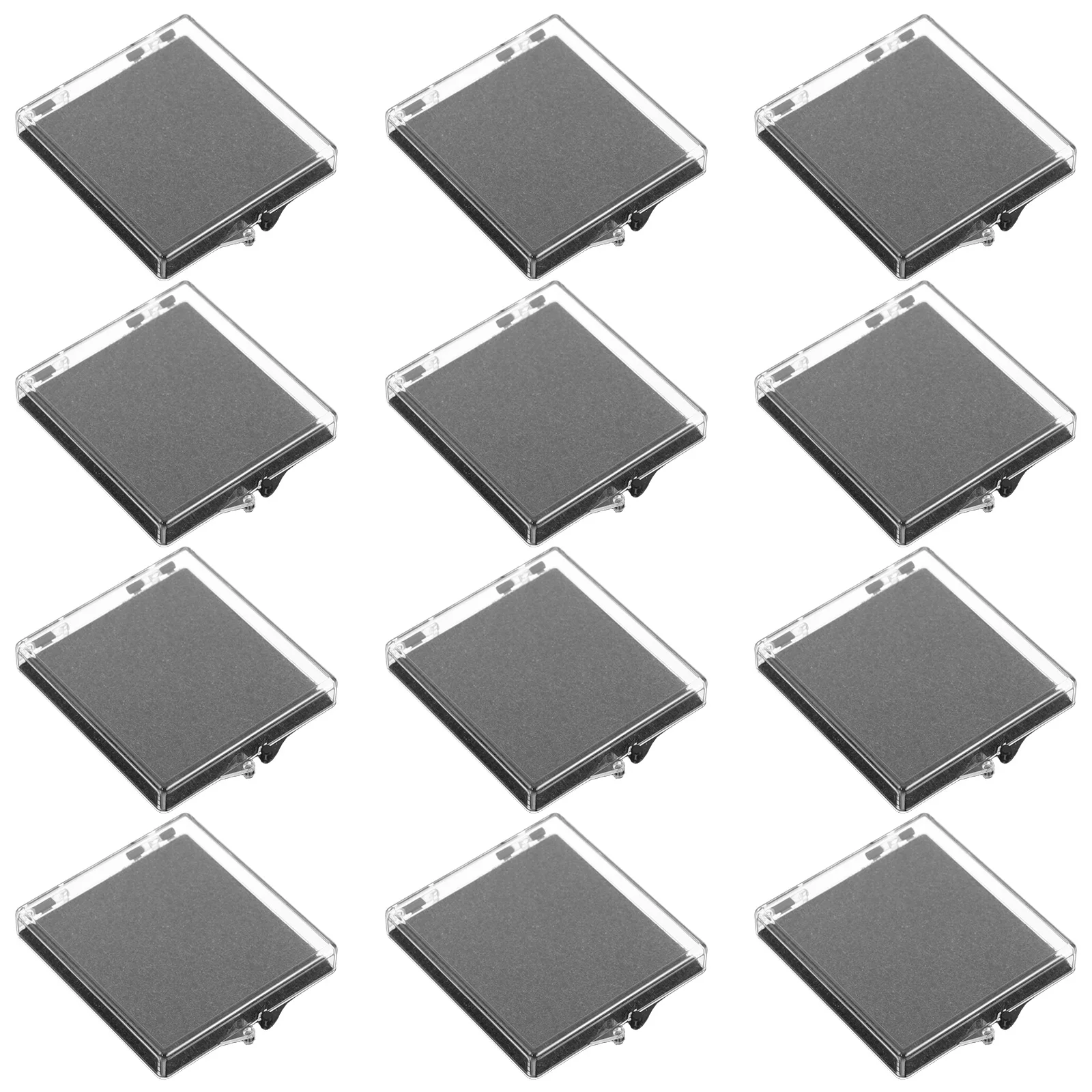 

12pcs Transparent Plastic Boxes 64x60x18mm Medal Lapel Pin Brooch Storage Display Cases with Black Sponge Lining
