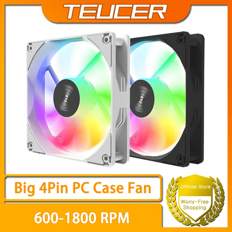 TEUCER PC case fan 120mm 12V RGB color light effect desktop computer radiator fan Big 4in