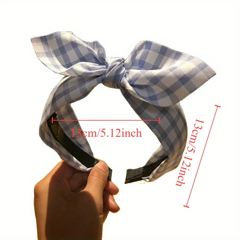 Sweet Chequer Bunny Ears Bowknot Hairband Bezel Hair Hoop Hair Accessories for Women Girl Ladies Rabbit Ears Plaid Knot Headband