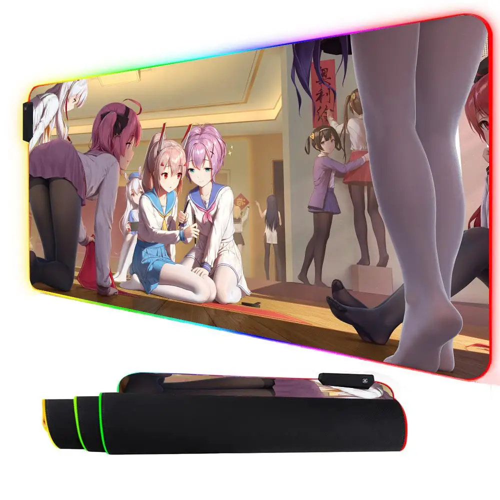 

RGB Mouse pad Kawaii anime sexy girl gaming mat rubber anti-slip Desk Mat LED glow Gaming keypad mousepad gamer pc accessories