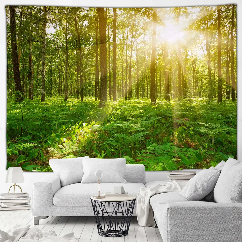 Tropical Jungle Waterfall Landscape Tapestry Green Plants Nature Forest Tapestries Home Living Room Decor Garden Wall Hanging