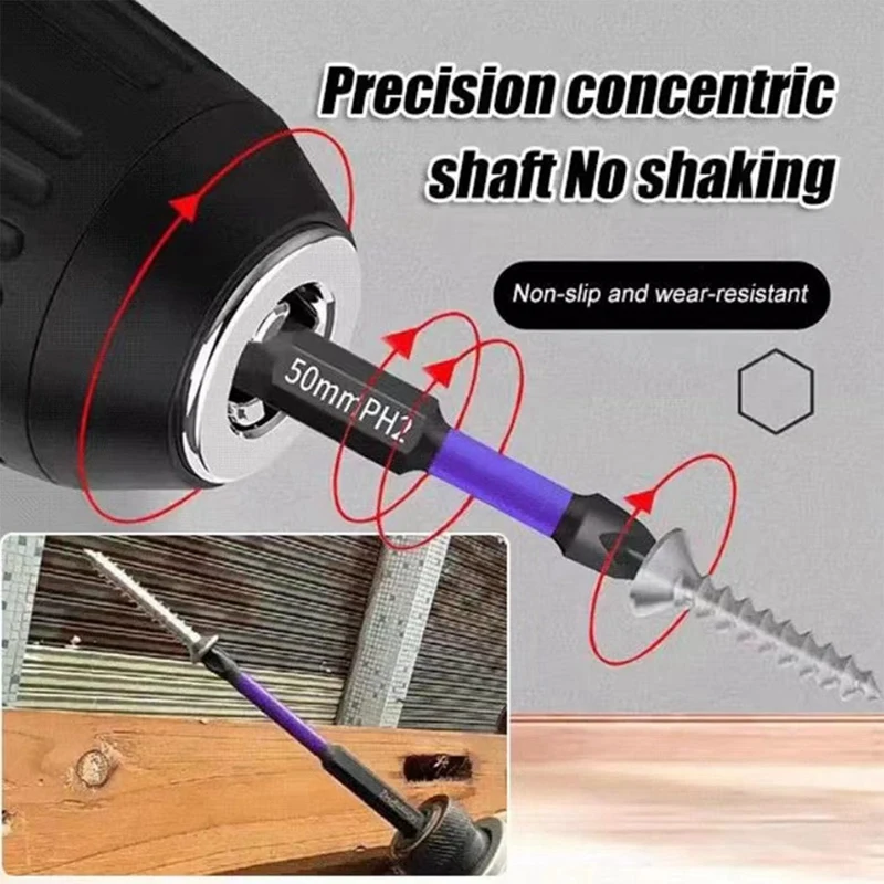 12PCS High Hardness And Strong Magnetic Bit Anti-Shock Strong Magnetic Non-Slip Bit Black