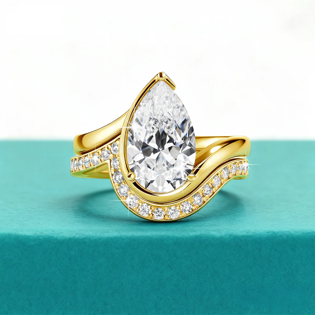 

2pcs Bridal Ring Set Jewelry 3ct Pear Cut Moissanite Stackable Rings for Women Promise Anniversary Gift Wedding Band