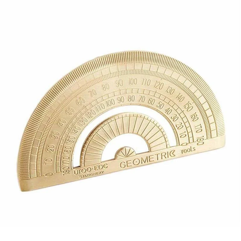 Copper Straight Ruler Brass Triangular Ruler Golden Retro Semicircle Protractor Drawing Wave Ruler Student