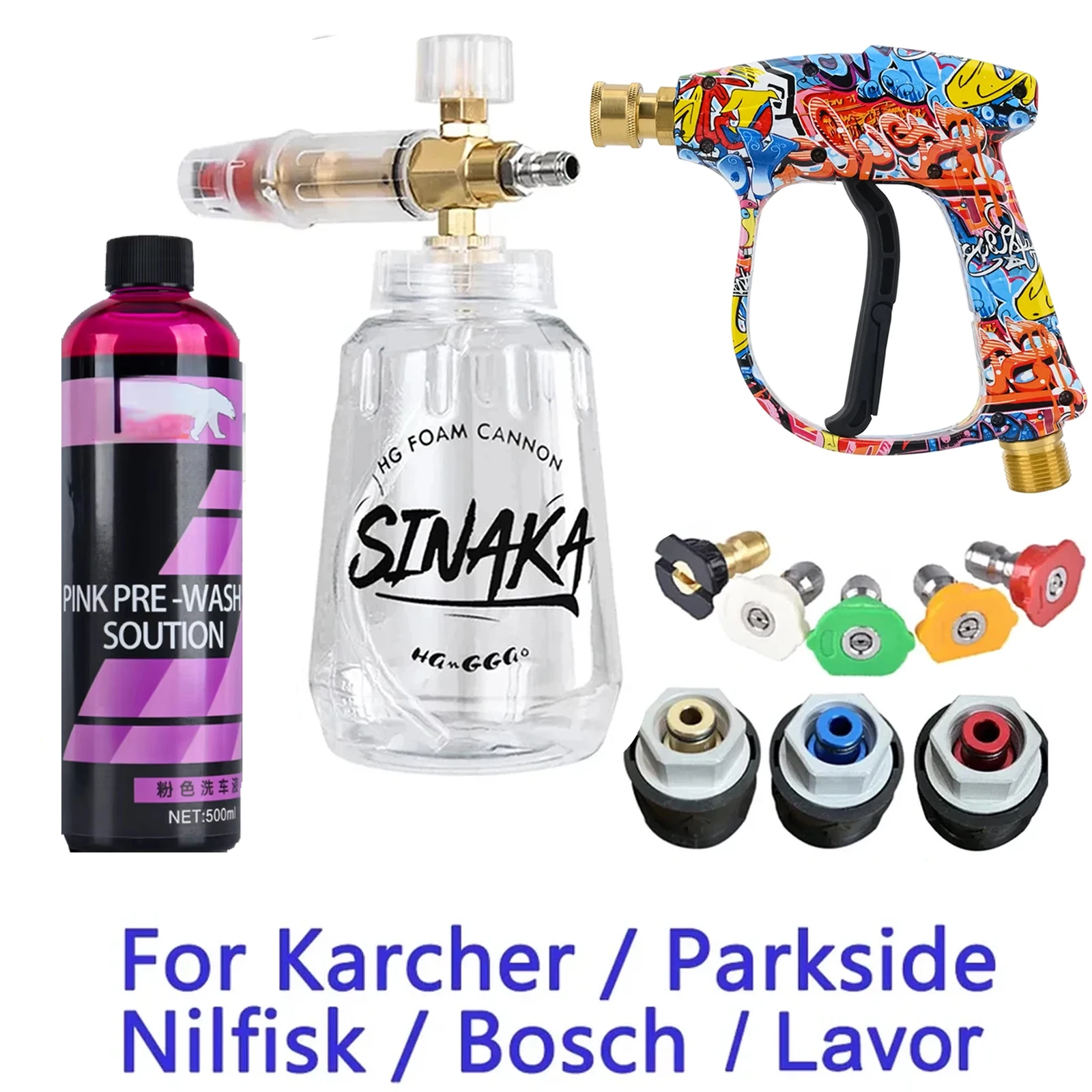 

High Pressure Washer Water Gun for Car Cleaning Hose Connector for Karcher Nilfisk Parkside Bosch Lavor Quick Connector Nozzles