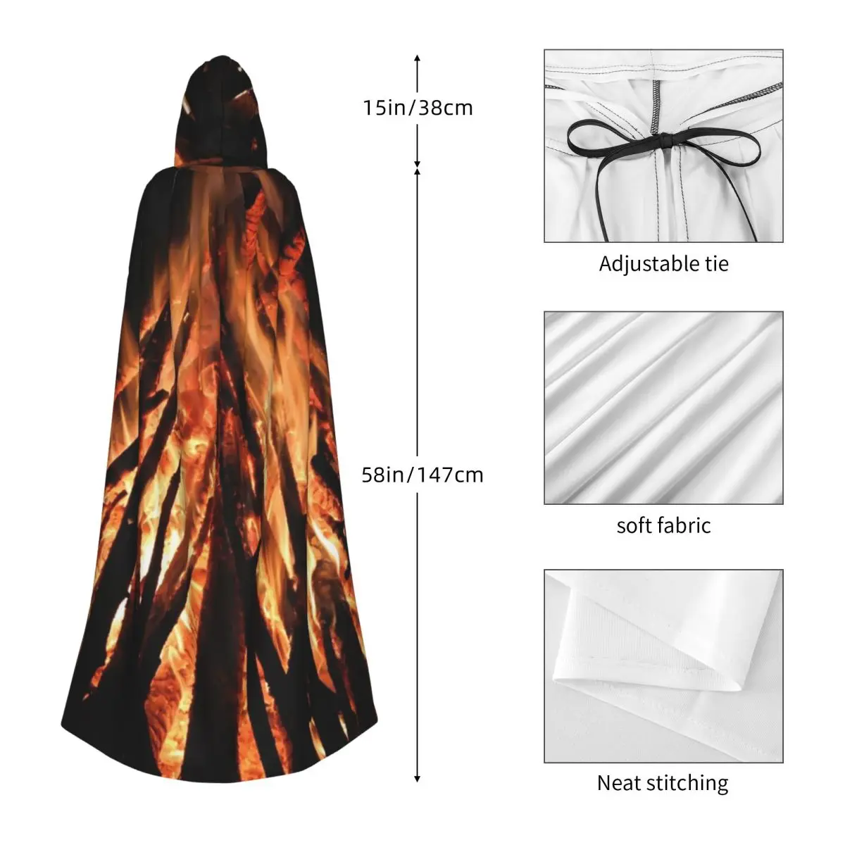 Custom Bonfire Patterns Long Hooded Cloak Witch Medieval Costume Cosplay Cape