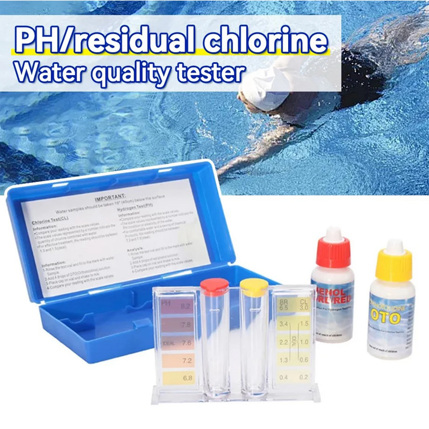 Swimming Pool Water Test Kit Water Quality Test Kit PH Reagent Swimming Pool Tester with Test Bottle Set for Spas