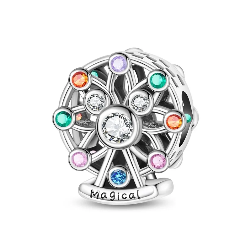 2026 Neu 925 Sterling Silber Bunte Zirkonium-Riesenrad-Charms Perlen Passend für 3mm Original DIY Damen Geburtstagsparty Schmuck