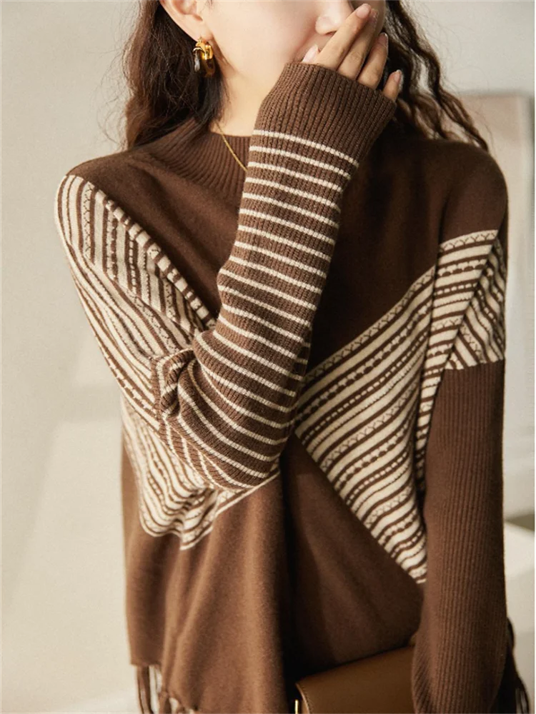 Irregular Sweater Women Knitwear Bat-sleeved Top Tassel Patchwork Loose Pullover Temperament Bottom Top Female Knitted Tee