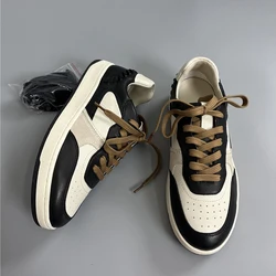 Mrxmus 2023 New Women Fashion Genuine Leather Flat Round Neck Lacing Shoes Simple Solid All-match Casual Sneaker Female Chic