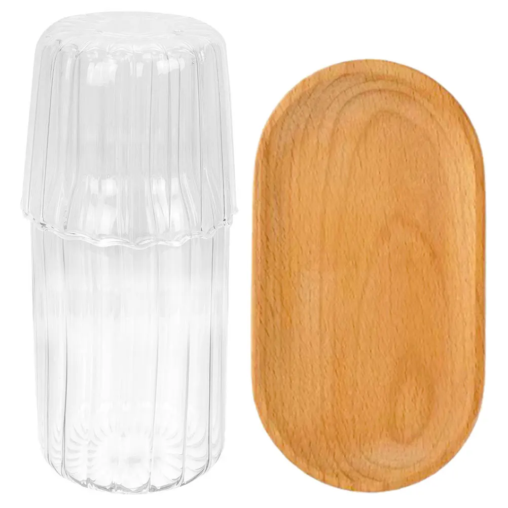 

1 комплект, стеклянный кувшин для воды с деревянным подносом, прозрачный графин для сока, чая, молока, холодных напитков, прикроватная тумбочка, многофункциональный графин