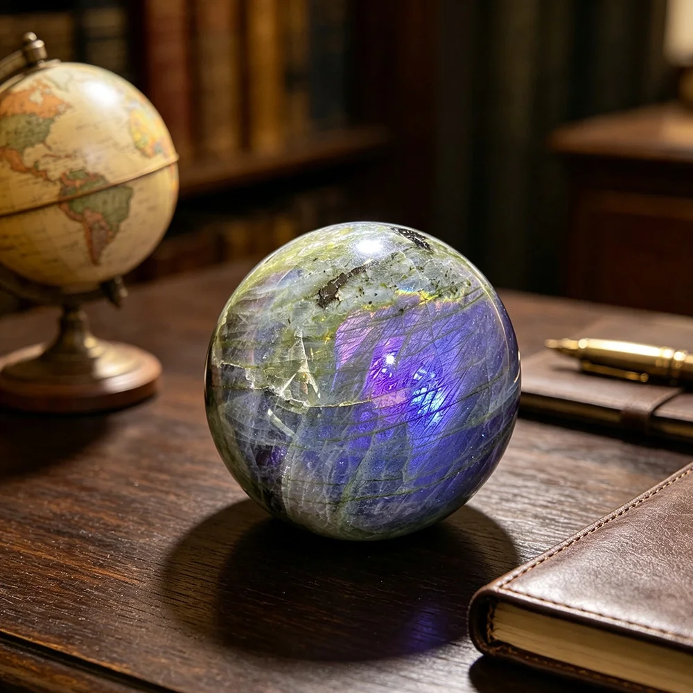 Natural Crystal Purple Light Labradorite Polished Sphere High Quality Healing Energy Crystal Home Decor Gem Ball Gift