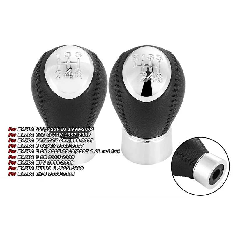 

5/6 Speed Leather Gear Shift Knob for Mazda 3 5 6 626 RX-8 323 - Car Transmission Shifter Handle, Durable Auto Accessories