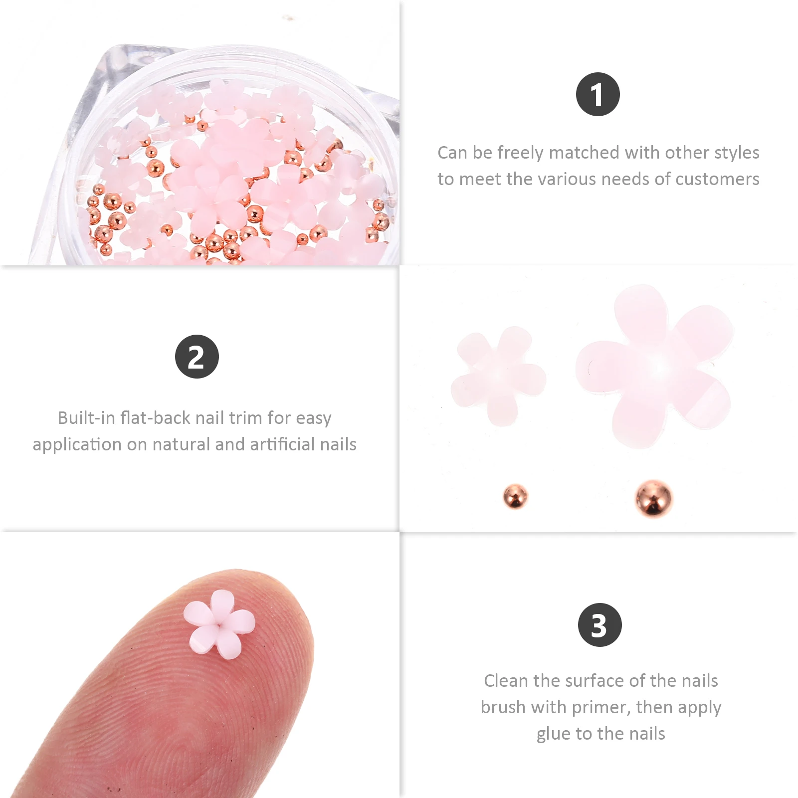 6 caixas de pingentes de unhas que mudam de cor, flores 3d criativas para unhas, decoração de manicure diy, contas de aço de resina, flores 3d para unhas