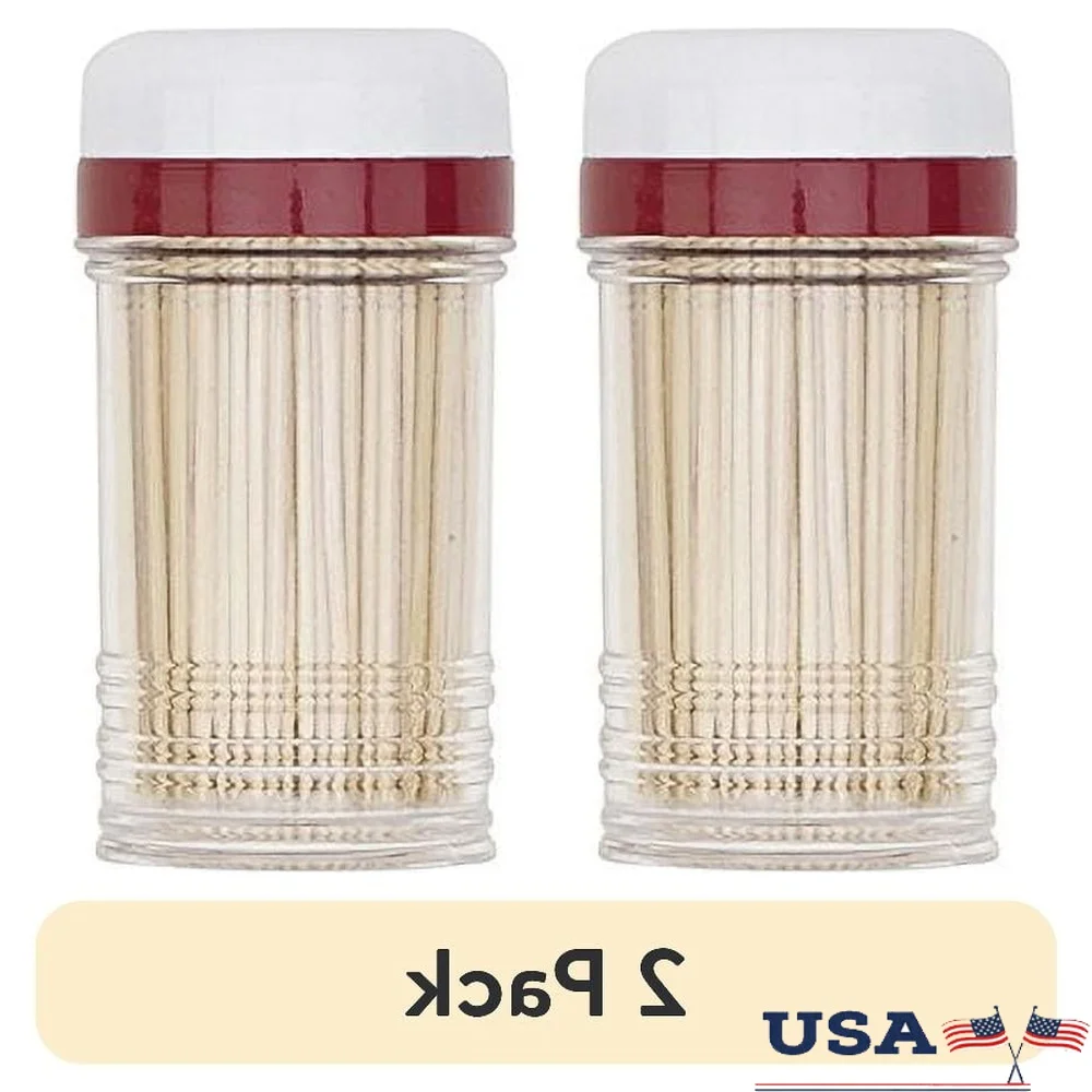 

2 Pack 3.5 Inch BPA-Free Plastic Toothpick Dispenser with 200 Bamboo Toothpicks Easy Dispense Sanitary Kitchenware Home Bar