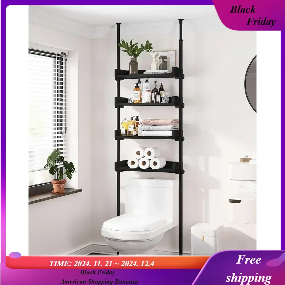 

4 Tier Over The Toilet Storage, Adjustable Wood Over Toilet Bathroom Organizer, Freestanding Shelves, Fit Most Showers