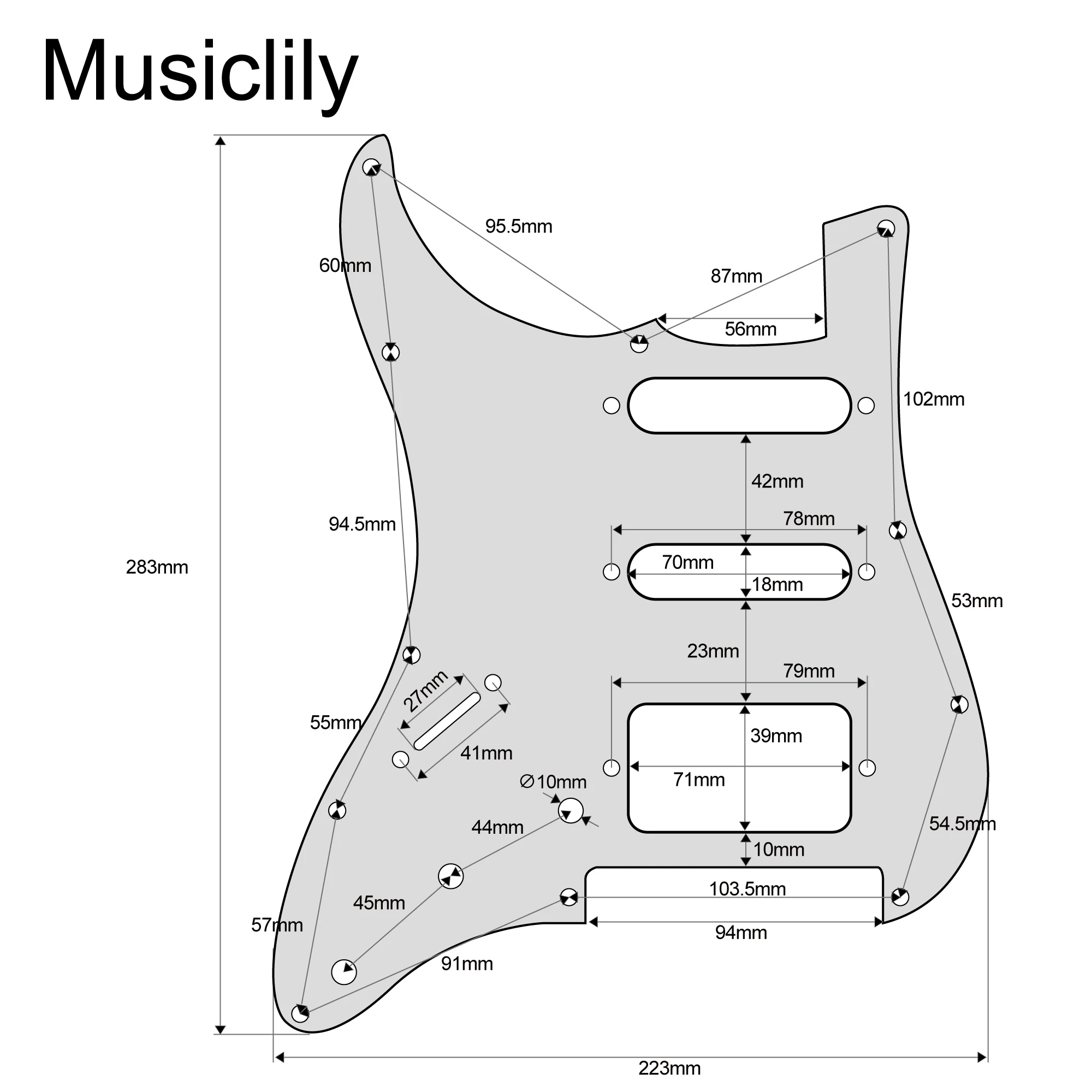 Musiclily Pro Left Handed 11-Hole Modern Style ST HSS Guitar Pickguard for American/Mexican ST Floyd Rose Bridge Cut