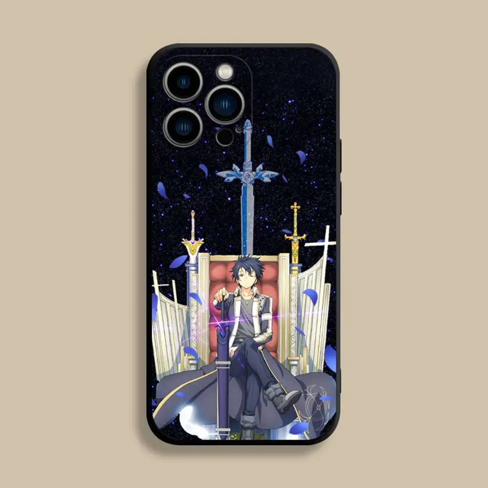 حافظة هاتف Sword Art Online SAO Kirigaya لهاتف iPhone 17,16,15,14,13,12,Pro,Max,Plus,E,SE4,Air,غطاء ناعم أسود صغير