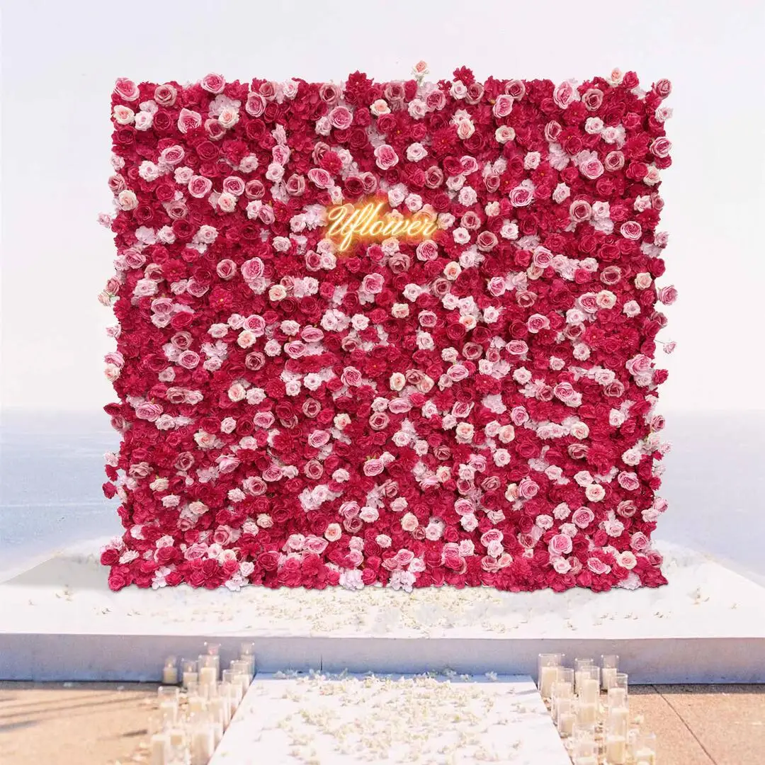 Uflower Wedding Pink Red Rose 5D Artificial Flower Wall Flower Arch Row Backdrop Event Party Props Flowers Floral Arrangement