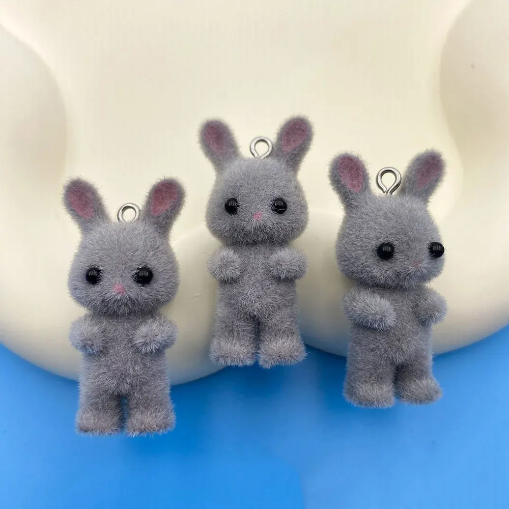 5pcs Cute Flocking Rabbit Resin Charms for Jewelry Making