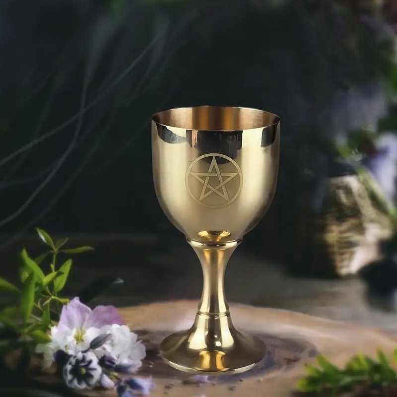 Pentagram Chalice Solid Brass Chalice Goblet Pentagram Wine Goblet Drinking Cup Altar Chalice For Altars Rituals