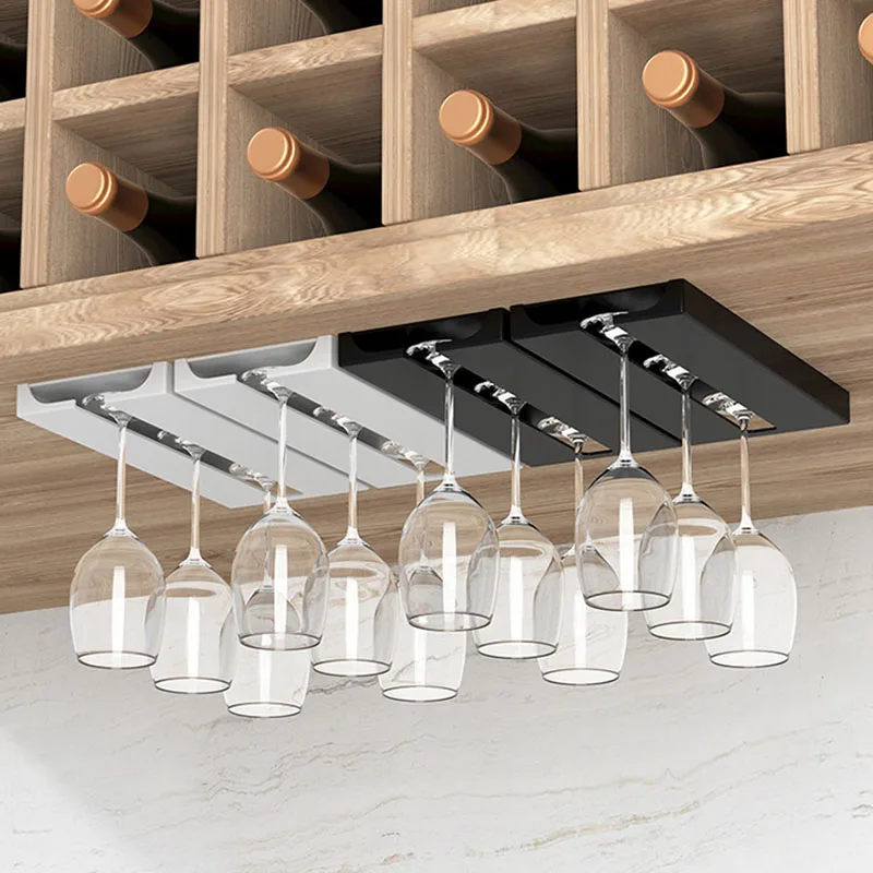 No Drill Creative Upside Down Wine Glass Rack Under Cabinet Hanging Glass Holder for Home Kitchen Bar Wine Cabinet Storage Rack