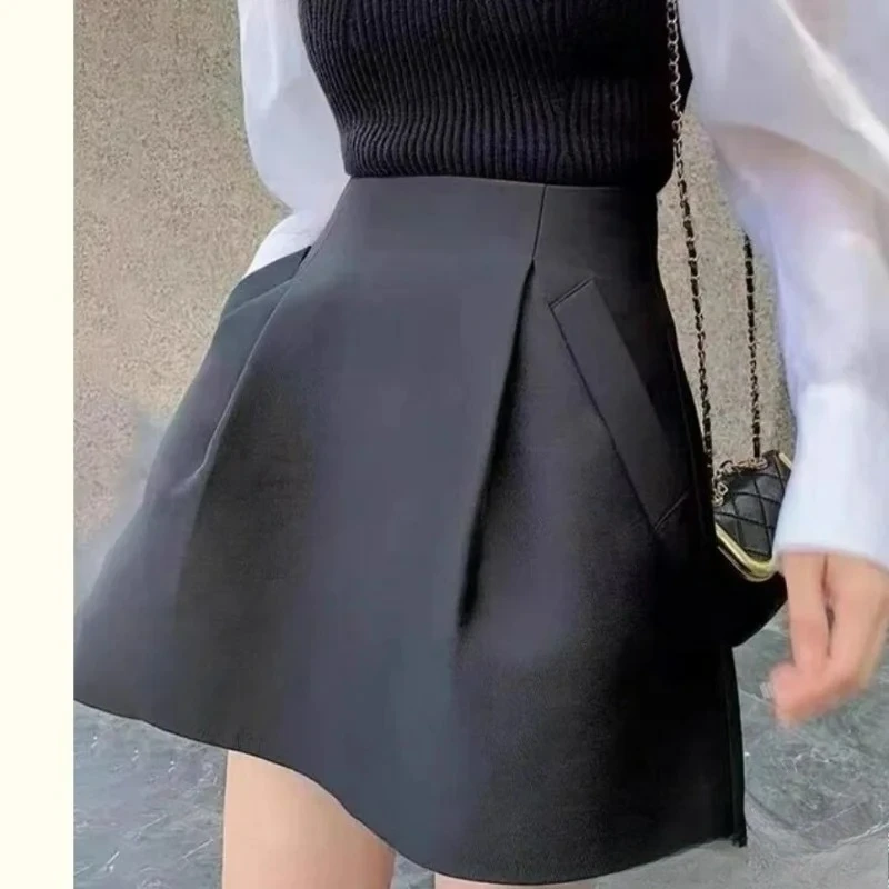 A Line Puffy Mini Black Skirt Women High Waist Korean Style Fall Wild Casual Sexy Retro Y2k Suits Faldas Mujer Moda 2026 Jupe