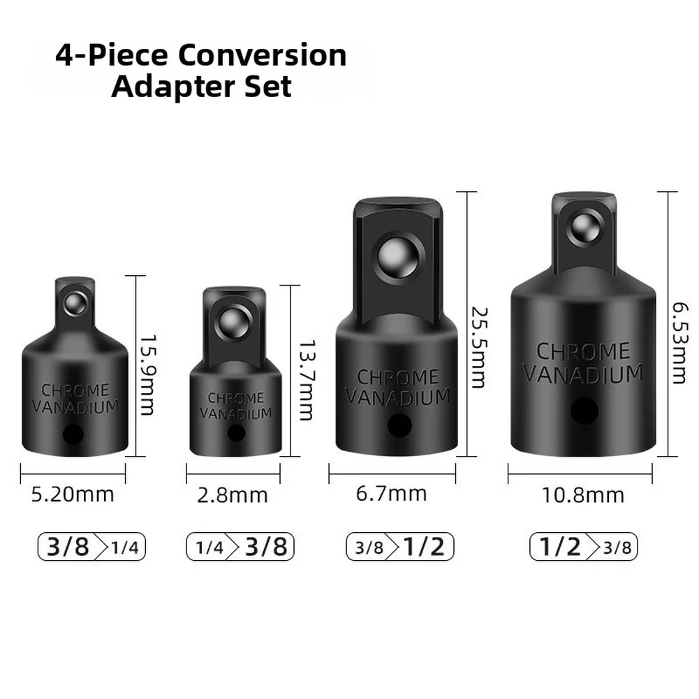 Chrome Vanadium Steel Square Drive Adapter Set for 1/4 3/8 and 1/2 Inch Socket Conversion with Four Locating Slots