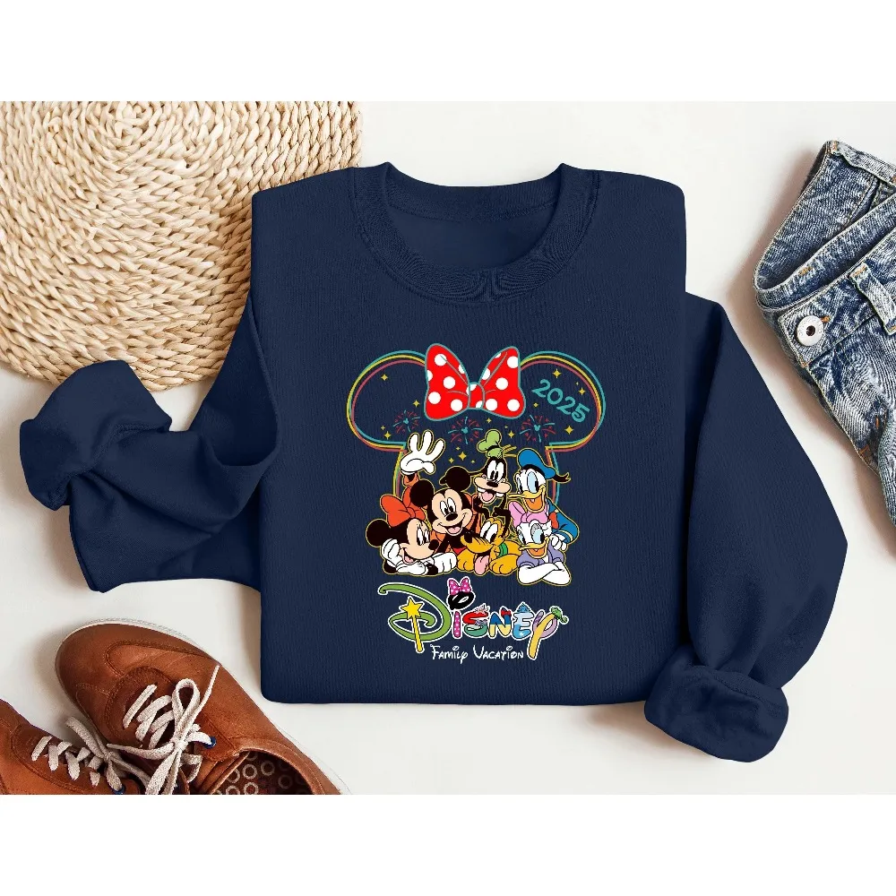Bluza z nadrukiem Disney Mickey z 2025 roku, luźna odzież sportowa dla dziewczynek w stylu amerykańskim, ciepła na jesień i zimę, inspirowana stylem ins.
