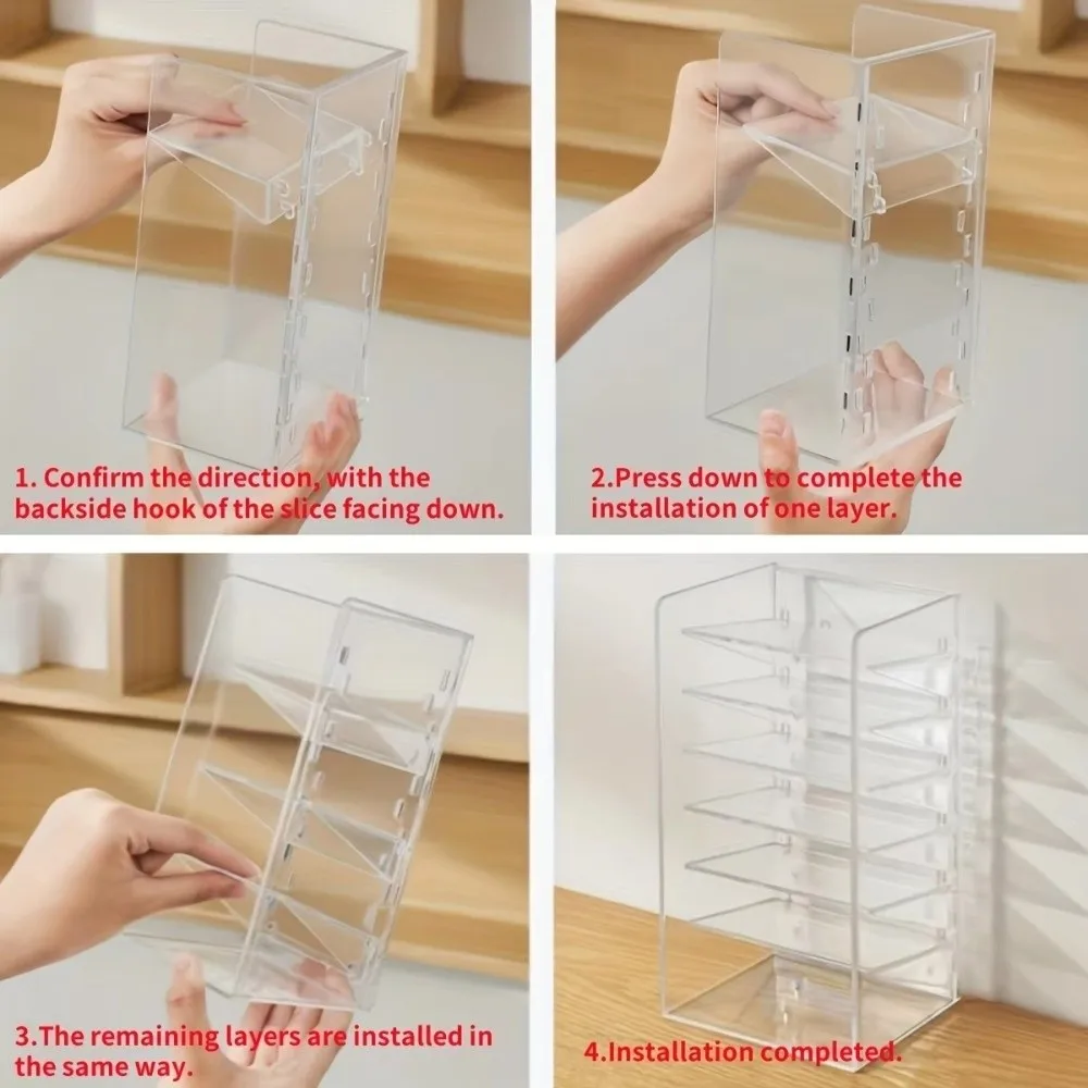New Slim Design Bathroom Organizer Clear Vertical Storage Dressing Table Rack Built-In Shelves Cosmetics Storage Box for Desktop