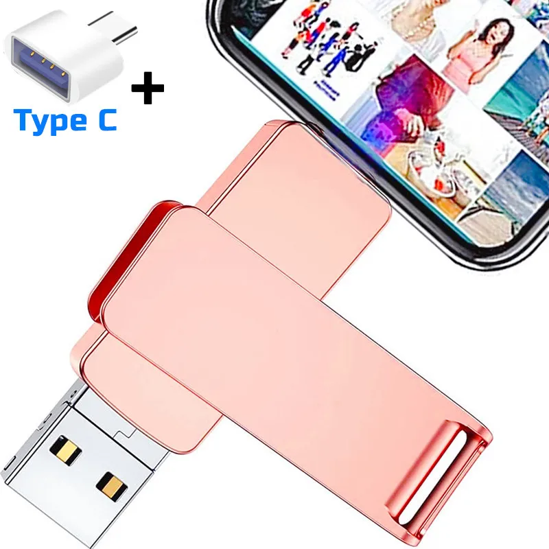 USB Flash Drive for iphone iPad iso 4in1 USB 3.0 Flash Drive 128GB 64GB Metal Pendrive Android OTG type c Memory stick 256gb 512