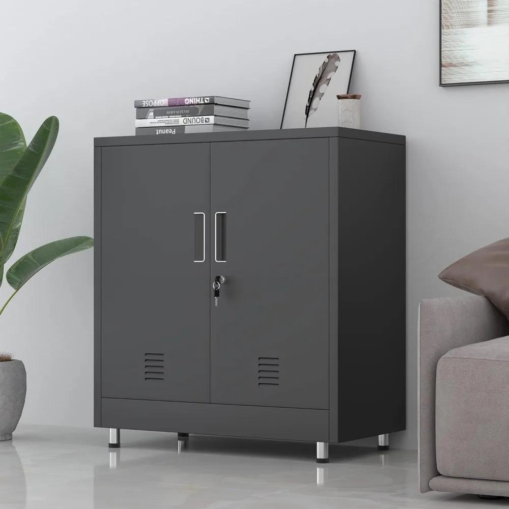 Armadietto portaoggetti in metallo con ante chiudibili e ripiano regolabile, piccolo credenza buffet con serratura per corridoio dell'ufficio domestico E