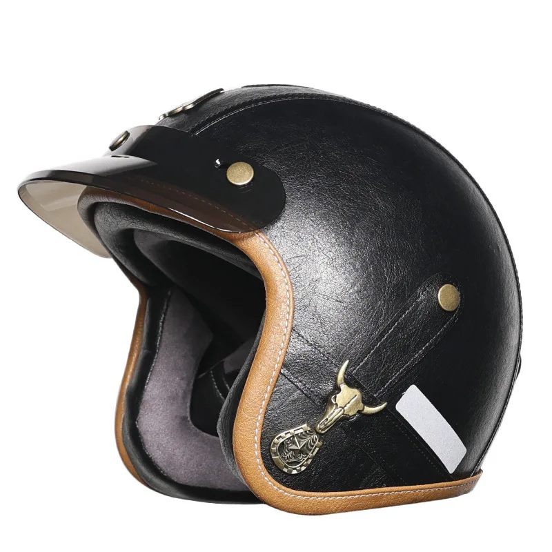 Retro Motorcycle Helmet Open Face Vintage Riding Helmet With Visor Half Helmet For Men Women Scooter Street Bike