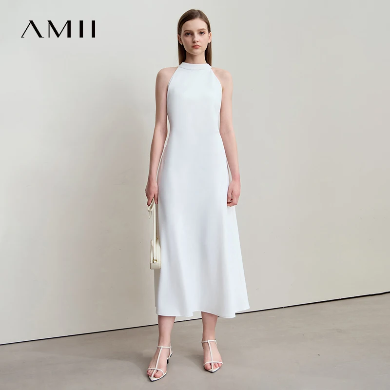 

Amii Minimalism Summer New Dress Women Office Lady Sleeveless Knit Backless Sling Sunscreen Cool Elegant Long Dresses 12552072