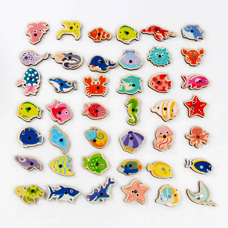 Children's Educational Games Fishing Toy Magnetic Barrel Double-sided Magnetic 42PCS Marine Animal Fishing Toys for Children