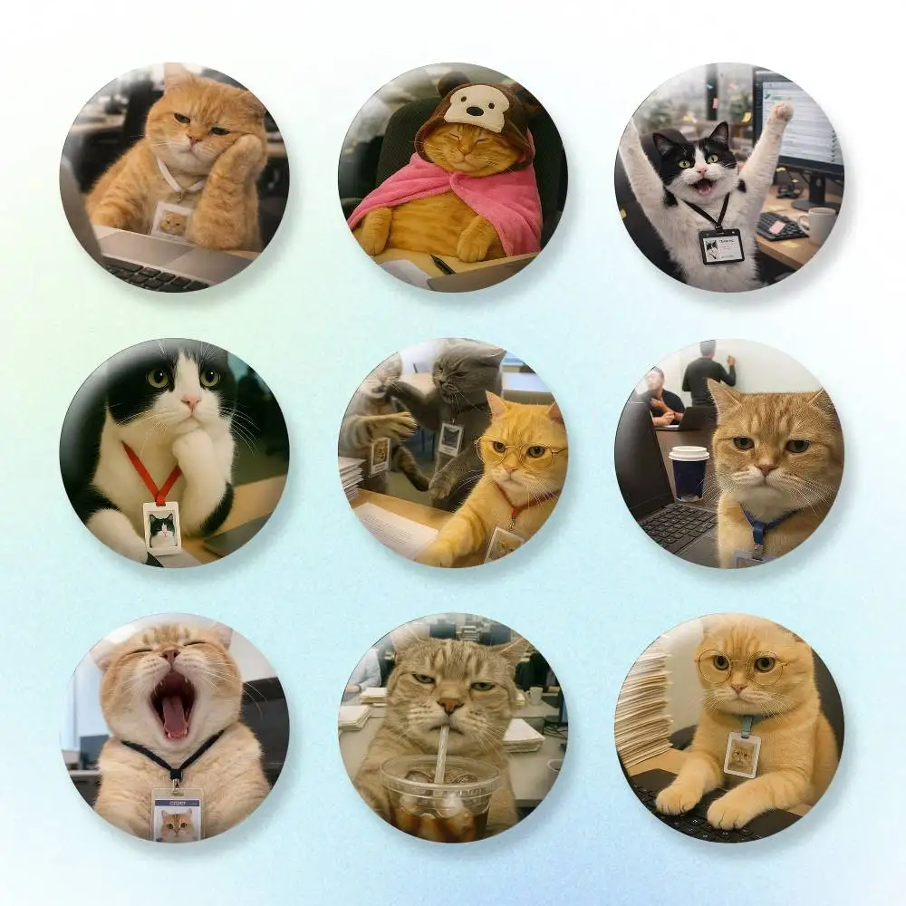 

Funny cute office cat Badges Creative Tinplate Button PinsBrooch Badge Clothes Backpack