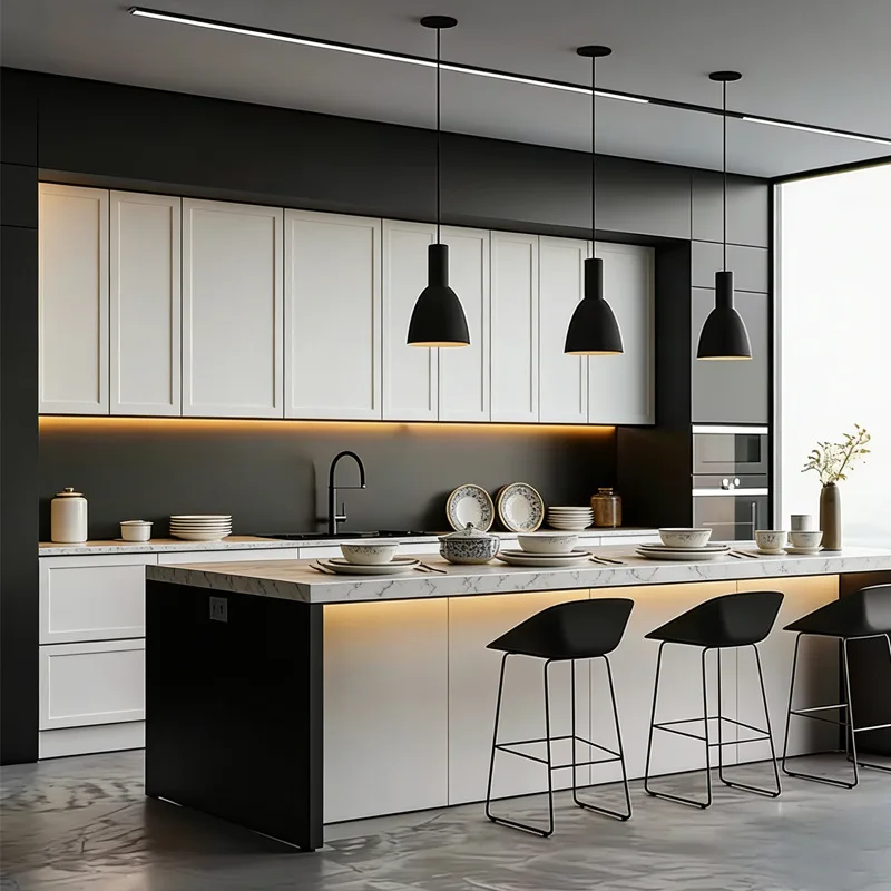 Shunde Manufacturers Modern Simple Kitchen Countertop Integrated Cabinet Foreign Trade Export Engineering Cabinet Wholesale Cust