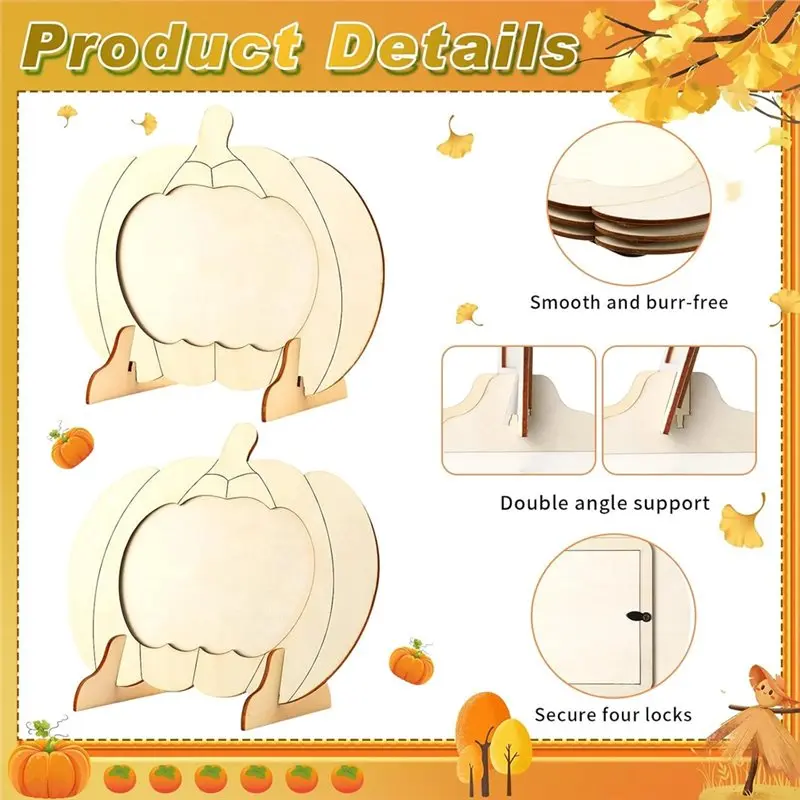ABMH-For Thanksgiving Décor Decor 12 Pack Wooden Pumpkin Photo Frames, Unfinished Fall DIY Picture Holders With Stands