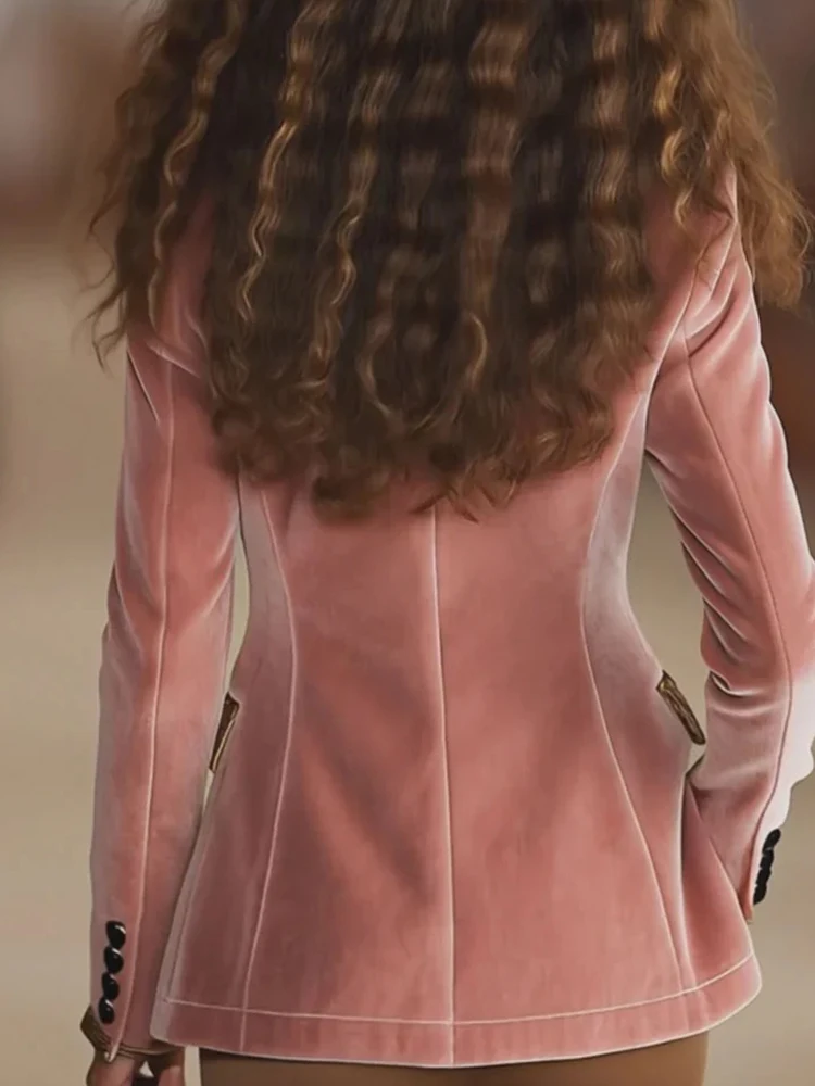 

Vintage Leopard Printed Patchwork Velvet Jacket Casual Long Sleeve Slim Commute Coat Autumn Winter New Women's Button Outerwear