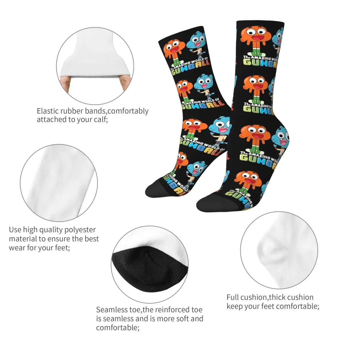 Gumball And Darwin Greet The Fans Socks Men Women Polyester  Comedy Socks Spring Summer Autumn Winter Middle Tube Socks Gifts