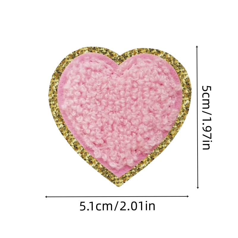 5Pcs/Lot 5cm Embroidered Love Heart Patches Chenille Patch Gold Edged Iron On for DIY Craft Applique Handwork Ornament Accesso