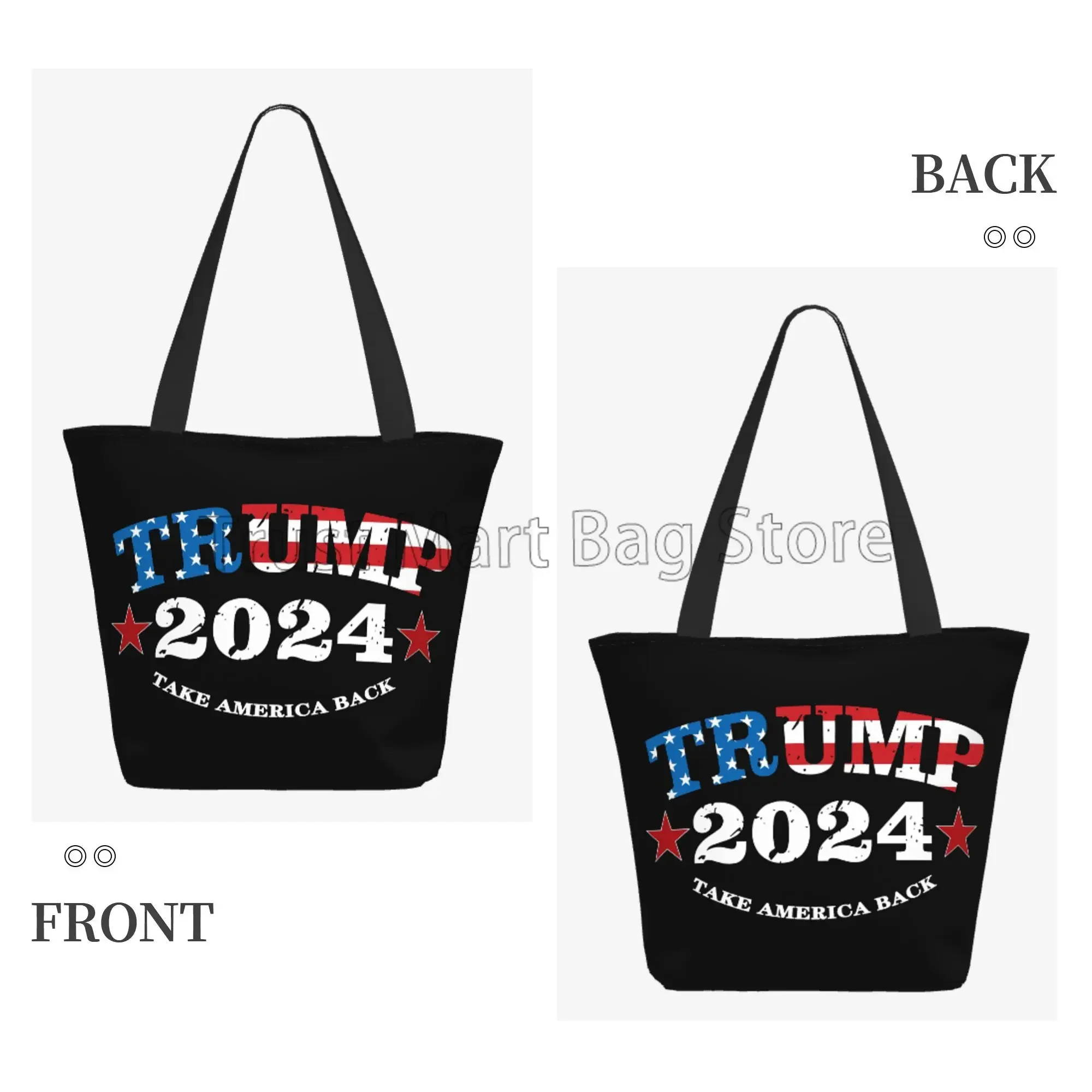 Trump 2024 Make America Great Again Print Large Canvas Tote Bag Women Shoulder Bag Ladies Handbags Reusable Shopping Grocery Bag