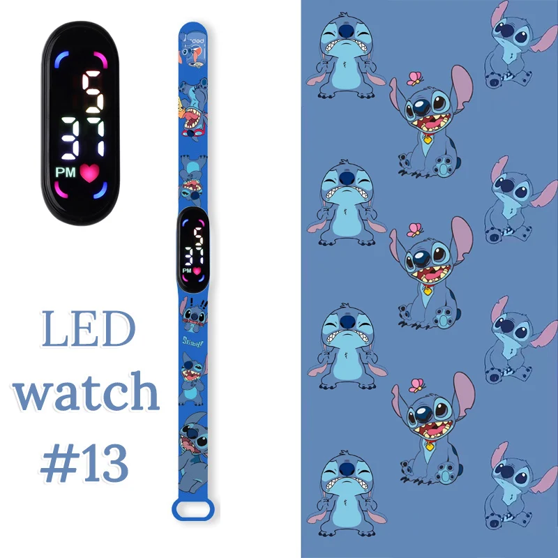 Jam Tangan Fesyen Disney Stitch Anak-anak Jam Tangan Gelang Olahraga Anak Perempuan Jam Tangan LED Anak Tahan Air Jam Digital Sentuh