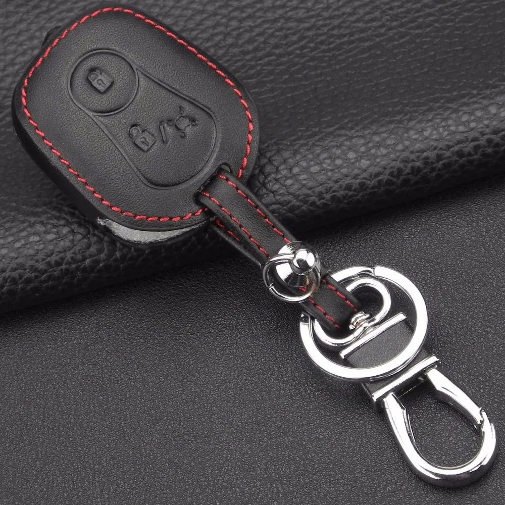 jingyuqin Remote 2 Buttons Leather Car Key Case Cover Holder For Ssangyong Actyon Kyron Rexton Keychain