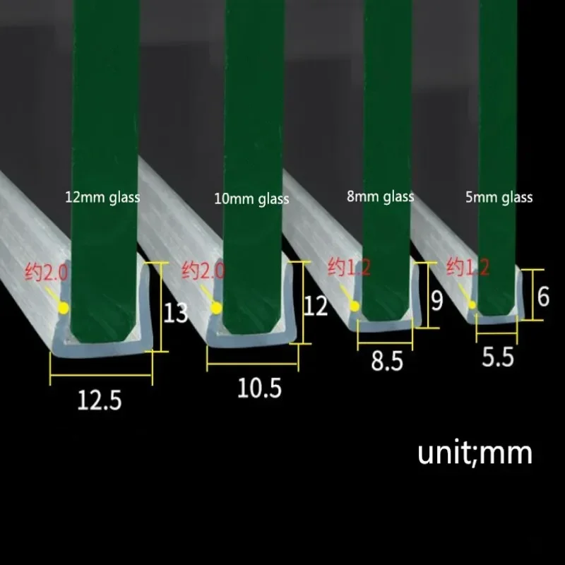 

2 м/лот U-образная силиконовая резина для душевой двери, стеклянное окно, уплотнительная лента для стекла 5/8/10/12 мм