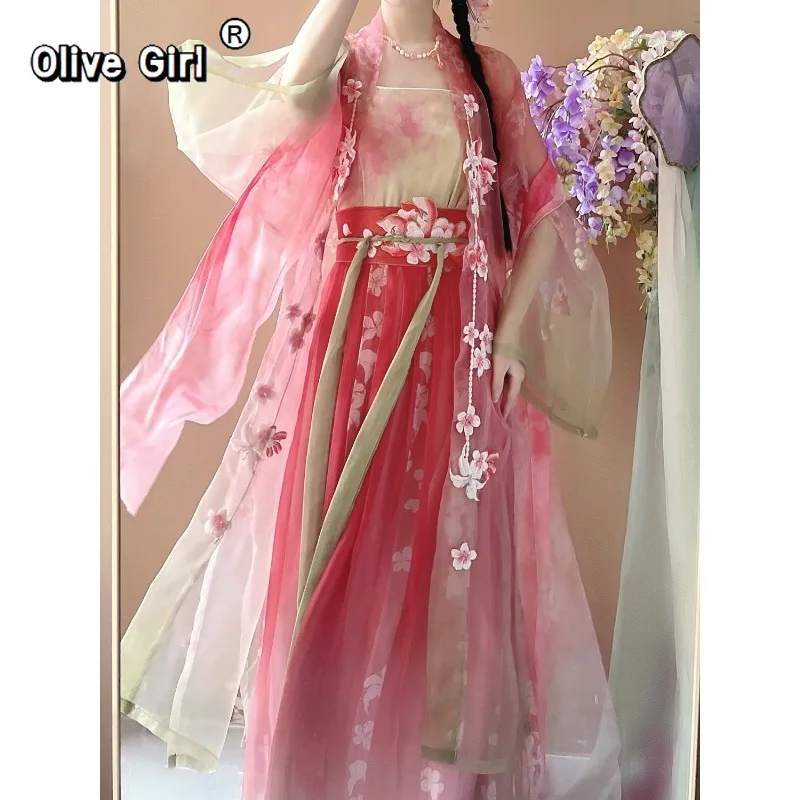 Olivegirl Hanfu Dress Traditional Chinese Clothing Women's Clothing Spring Print Gradient Embroidery Fairy Cosplay view 4