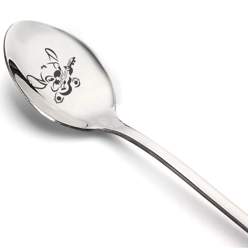 6pcs New Disney Stitch Kawaii Lilo & Stitch Spoon Tableware Cartoon Stainless Steel Spoon Long Handled Ice Cream Dessert Spoon