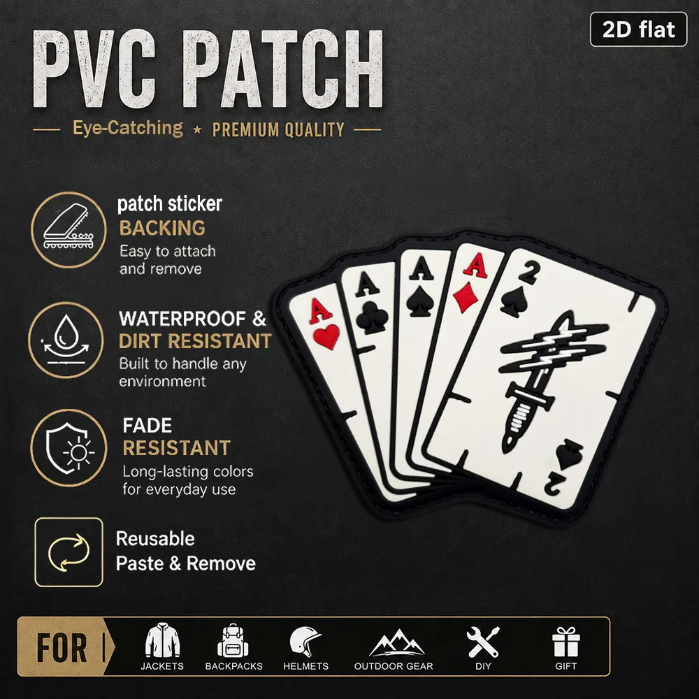 1Pc/2Pcs/3Pcs Optional Fan-Shaped Playing Card Pattern Pvc Glow-In-The-Dark Arm Patch Badge Applique Clothing Bag Hat Decoration Patch with Fleece Backing