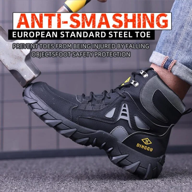 High Top Labor Protection Shoes for Men in All Seasons Anti Smashing AntiPiercing Safety Protection Shoes for Construction Sites