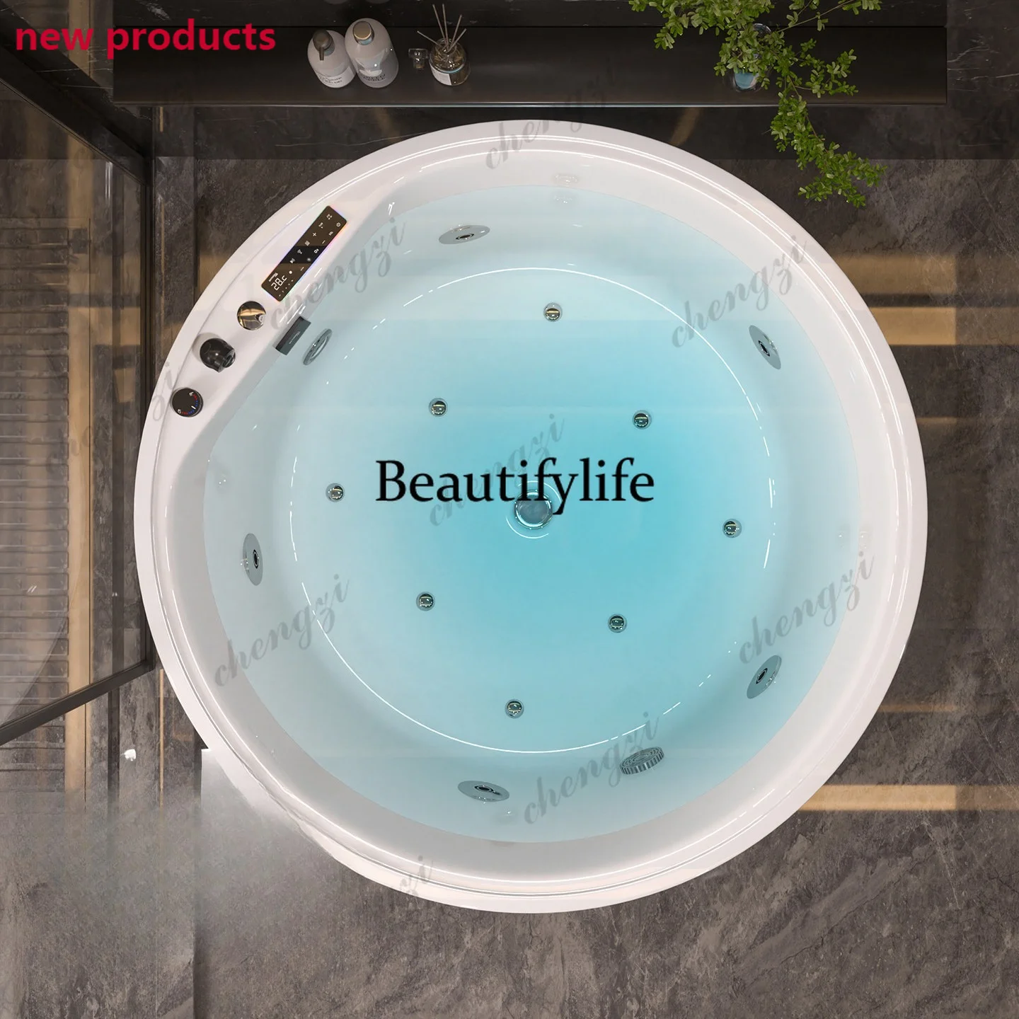 a68Acrylic round household double bathtub independent surfing massage intelligent constant temperature bath